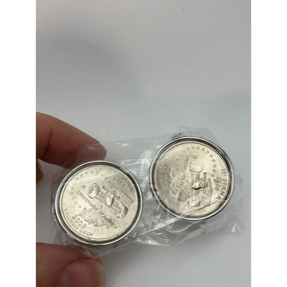 Indiana State Quarter Cufflinks Mens OS‎ Silver Excellent 2002 Racing